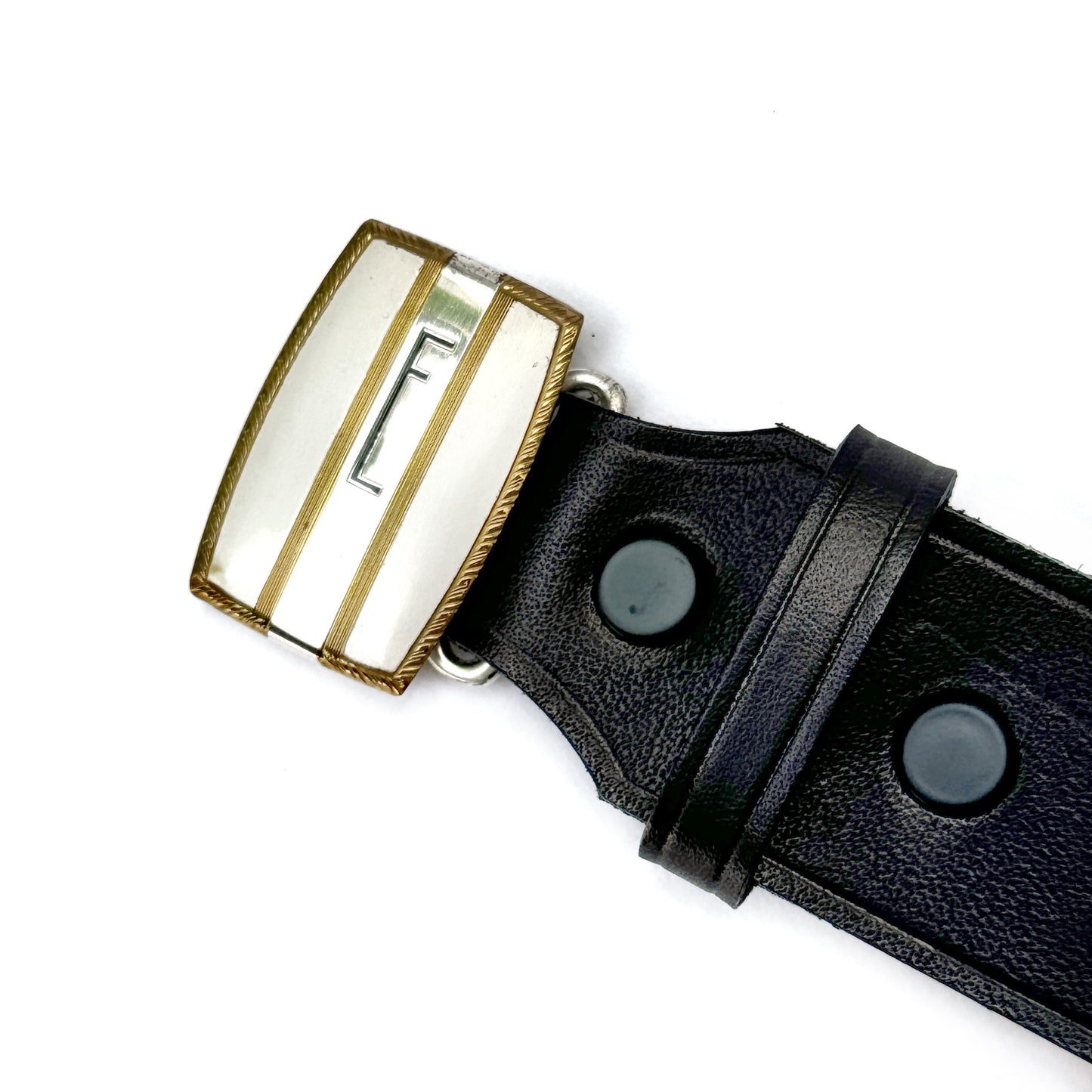 (Dead Stock) 1950s Belt Buckle with BlackSun Leather Belt 35mm