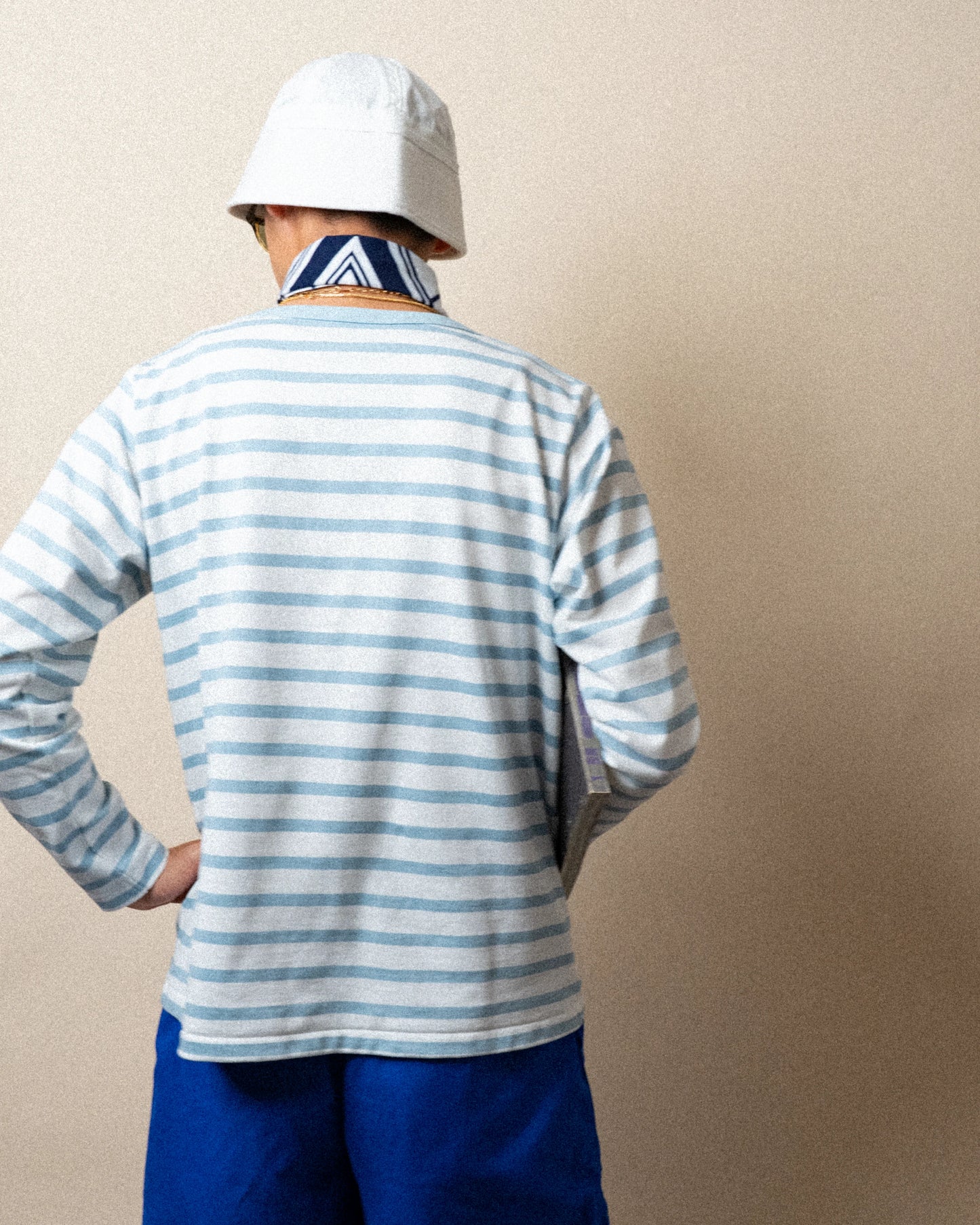 Sharments - Breton Shirt Gerald L/S (SAX × WHITE)