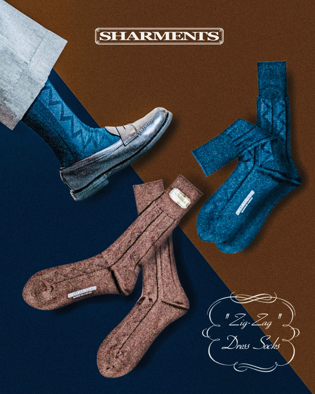 Sharments - Cotton Socks ZIG-ZAG (Navy)