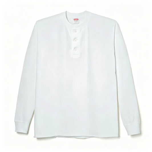 Healthknit - Long Sleeve Henley T-shirt (White)